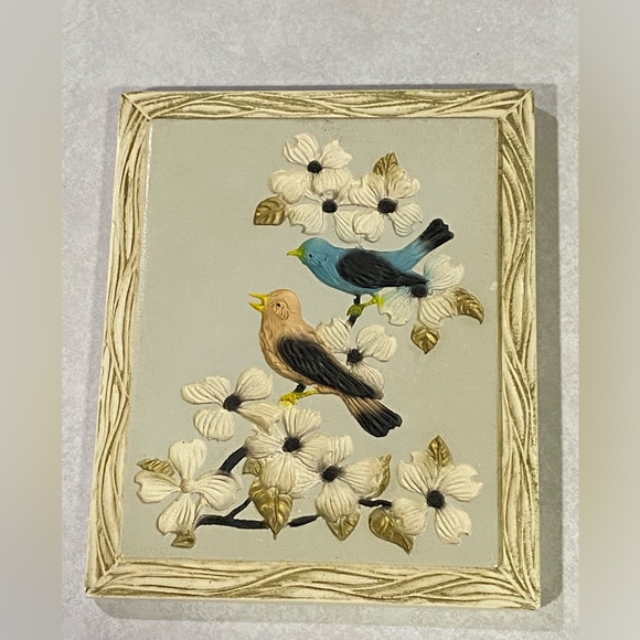 Pair of two vintage Devonware Chalkware wall hangings birds - Picture 9 of 9